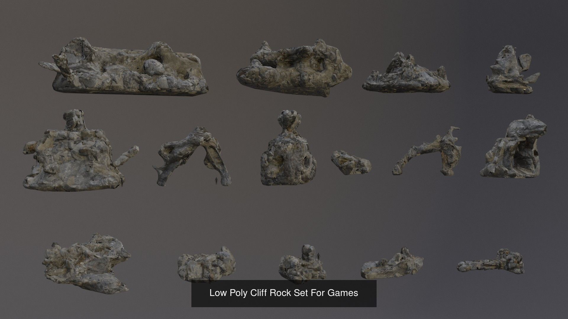 Low Poly Cliff Rock Set For Games  3D Model Collection_13