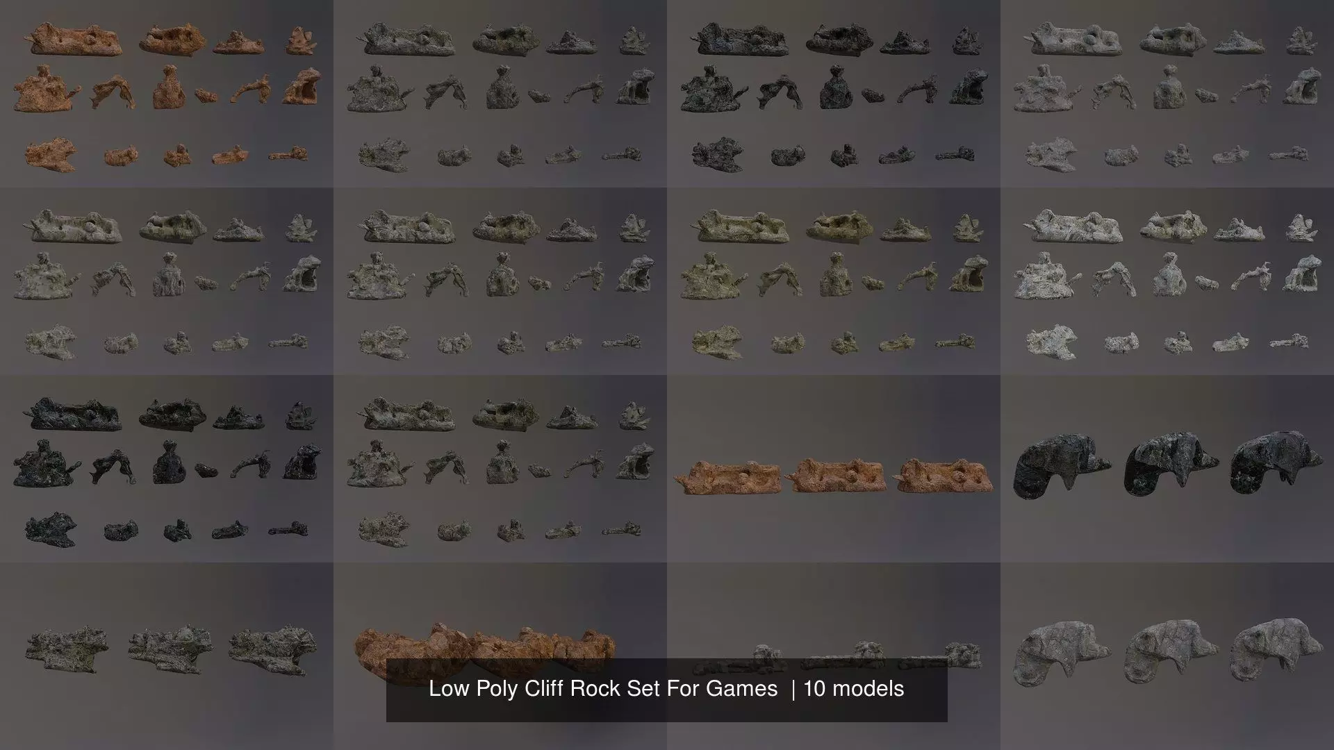 Low Poly Cliff Rock Set For Games  3D Model Collection_1