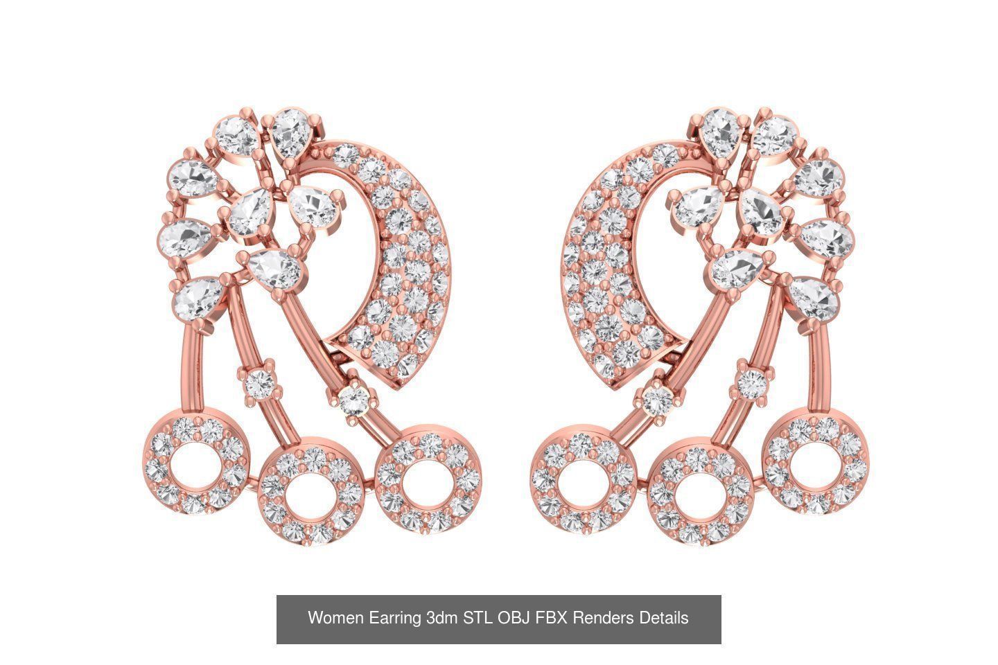 48 Women Earrings 3dm STL OBJ FBX Renders Details Collection _48