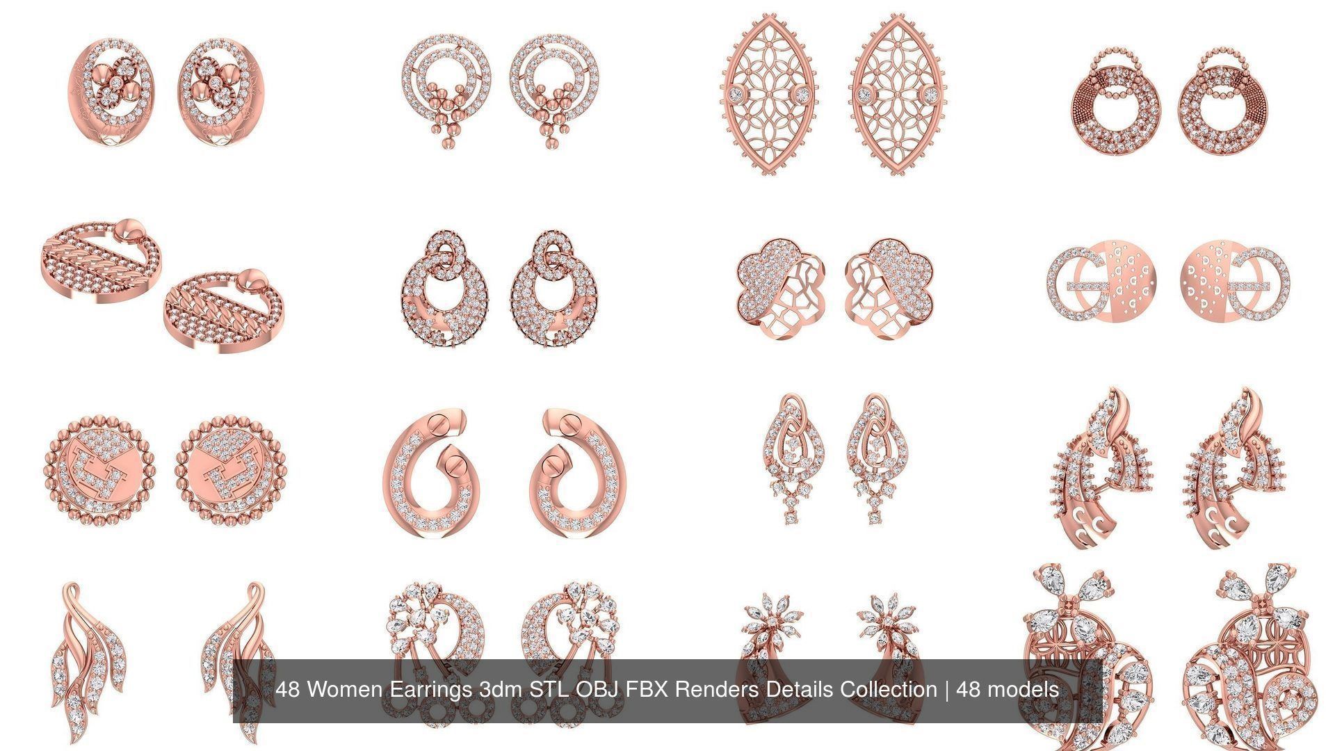 48 Women Earrings 3dm STL OBJ FBX Renders Details Collection _2