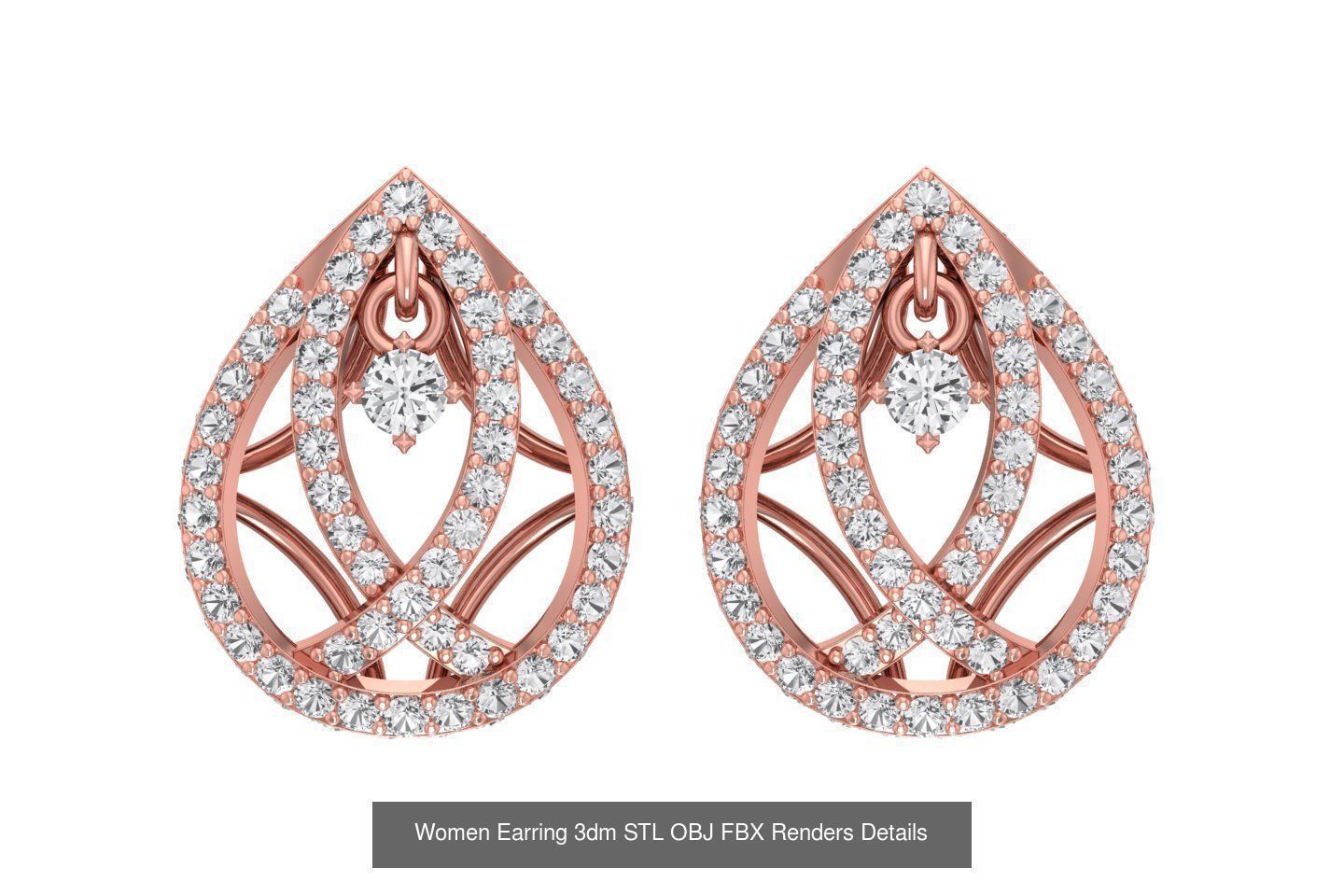 48 Women Earrings 3dm STL OBJ FBX Renders Details Collection _12