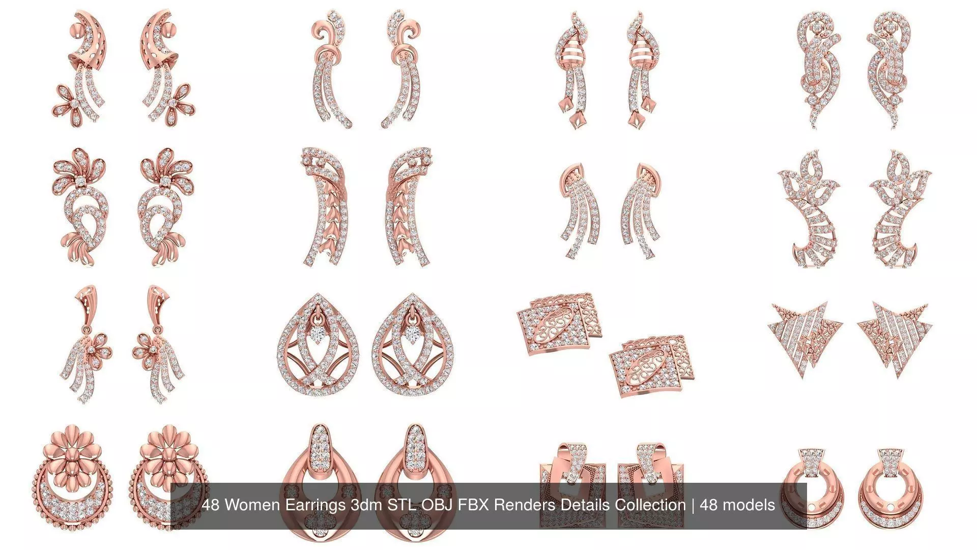 48 Women Earrings 3dm STL OBJ FBX Renders Details Collection _0
