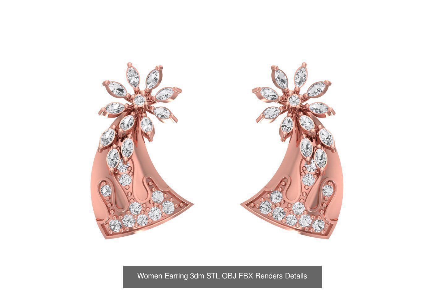 48 Women Earrings 3dm STL OBJ FBX Renders Details Collection _49