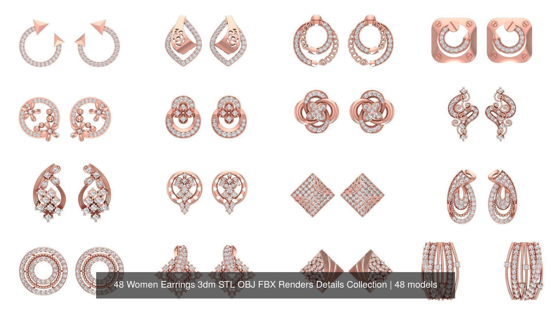 48 Women Earrings 3dm STL OBJ FBX Renders Details Collection _1