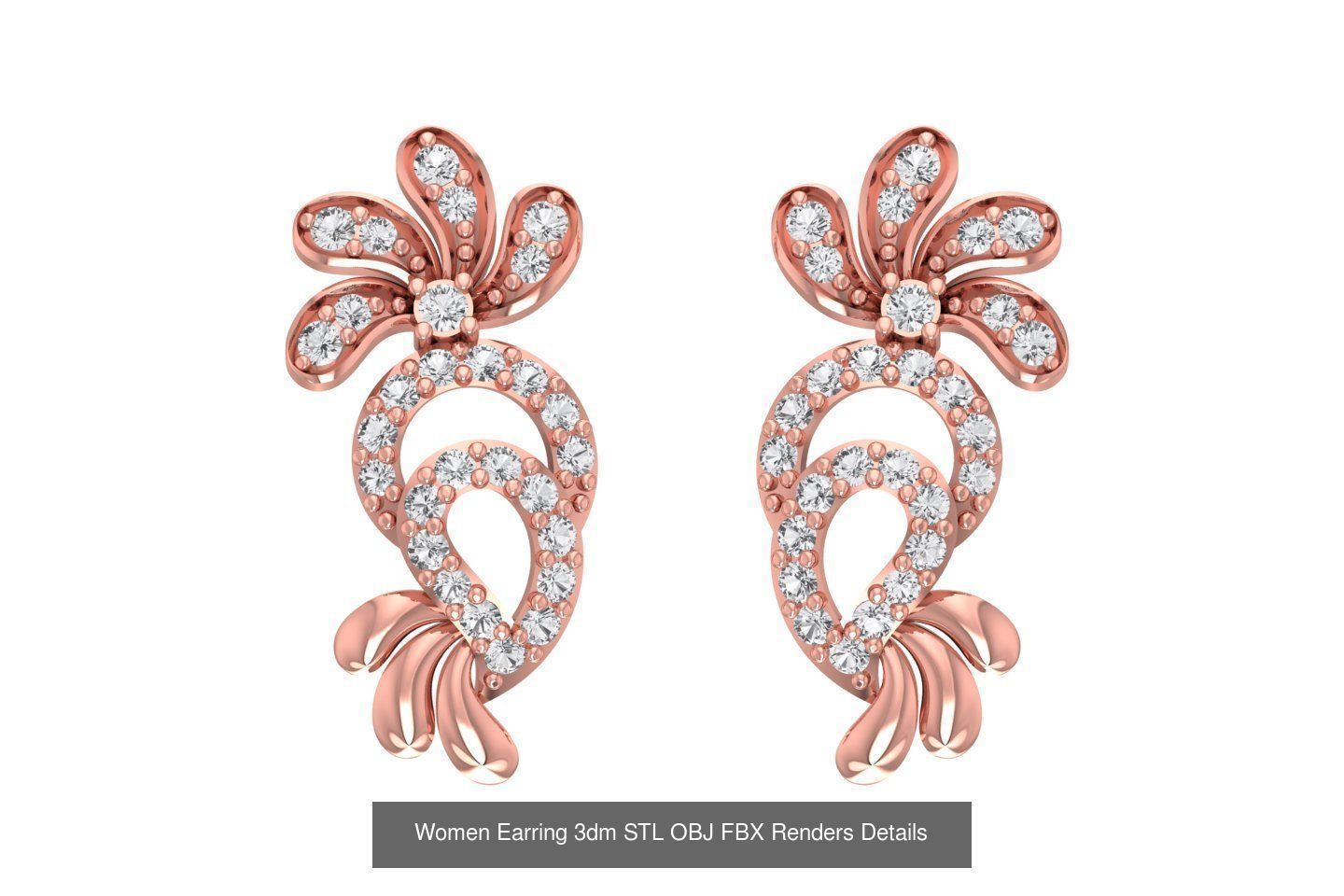 48 Women Earrings 3dm STL OBJ FBX Renders Details Collection _7
