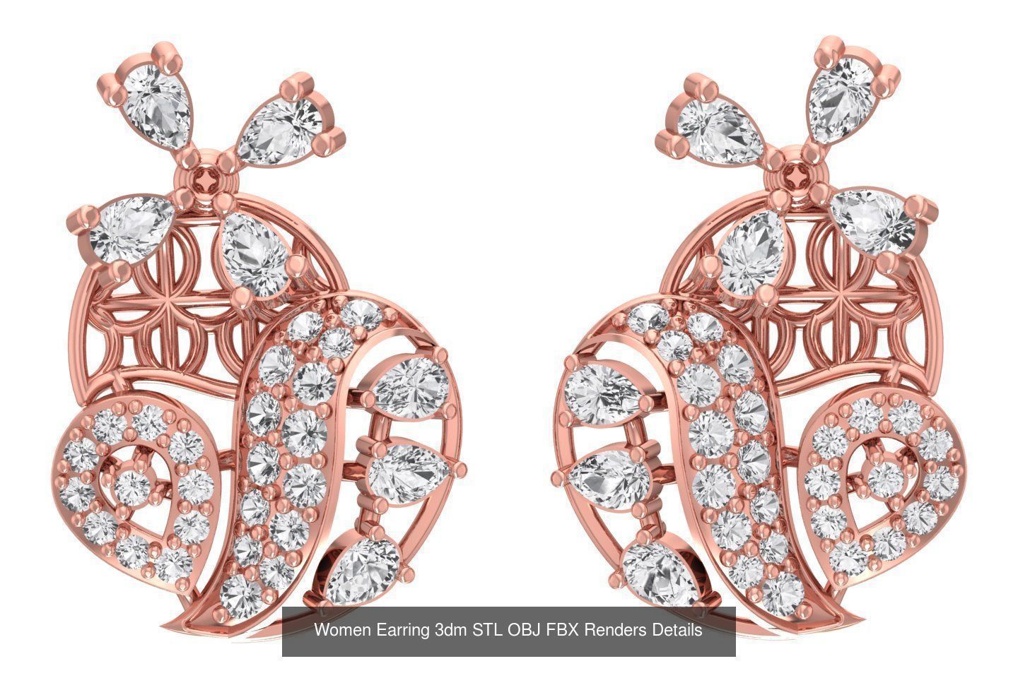48 Women Earrings 3dm STL OBJ FBX Renders Details Collection _50
