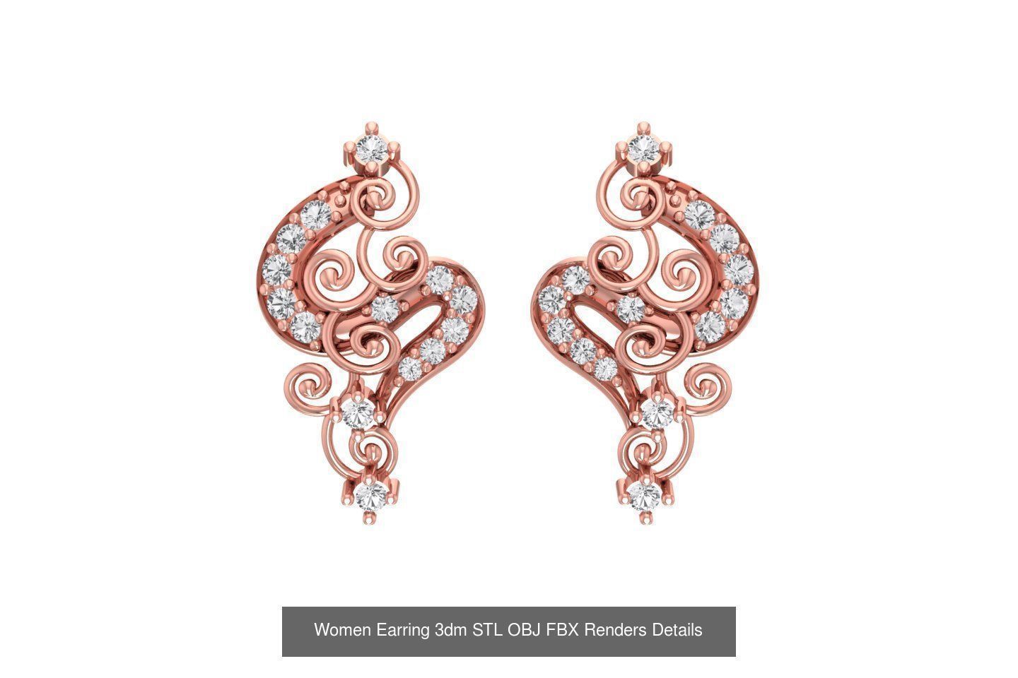 48 Women Earrings 3dm STL OBJ FBX Renders Details Collection _26