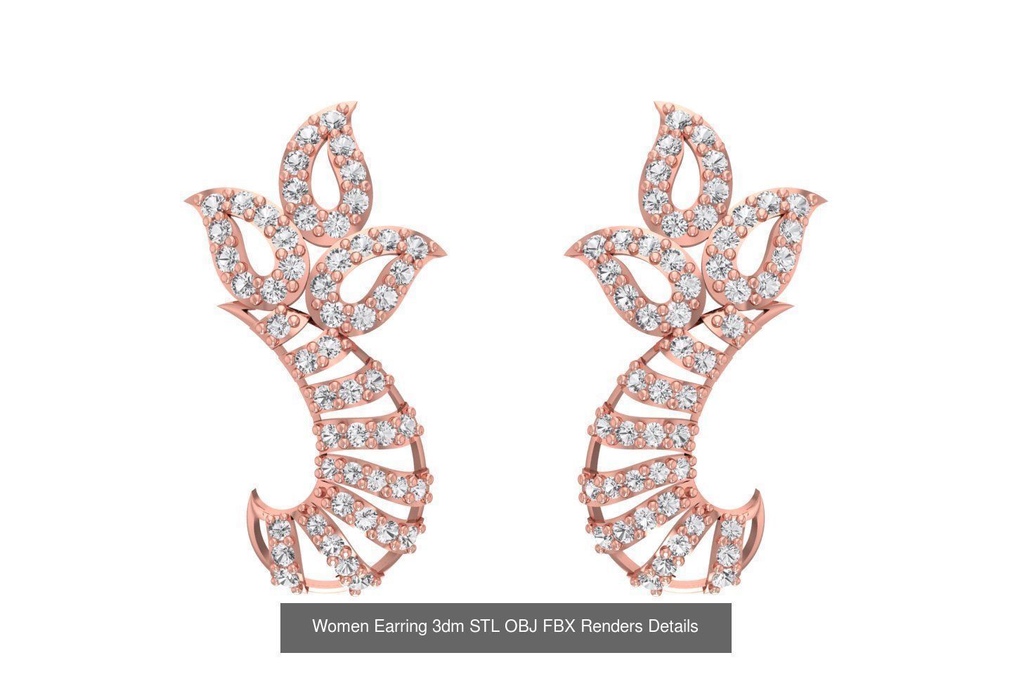 48 Women Earrings 3dm STL OBJ FBX Renders Details Collection _10