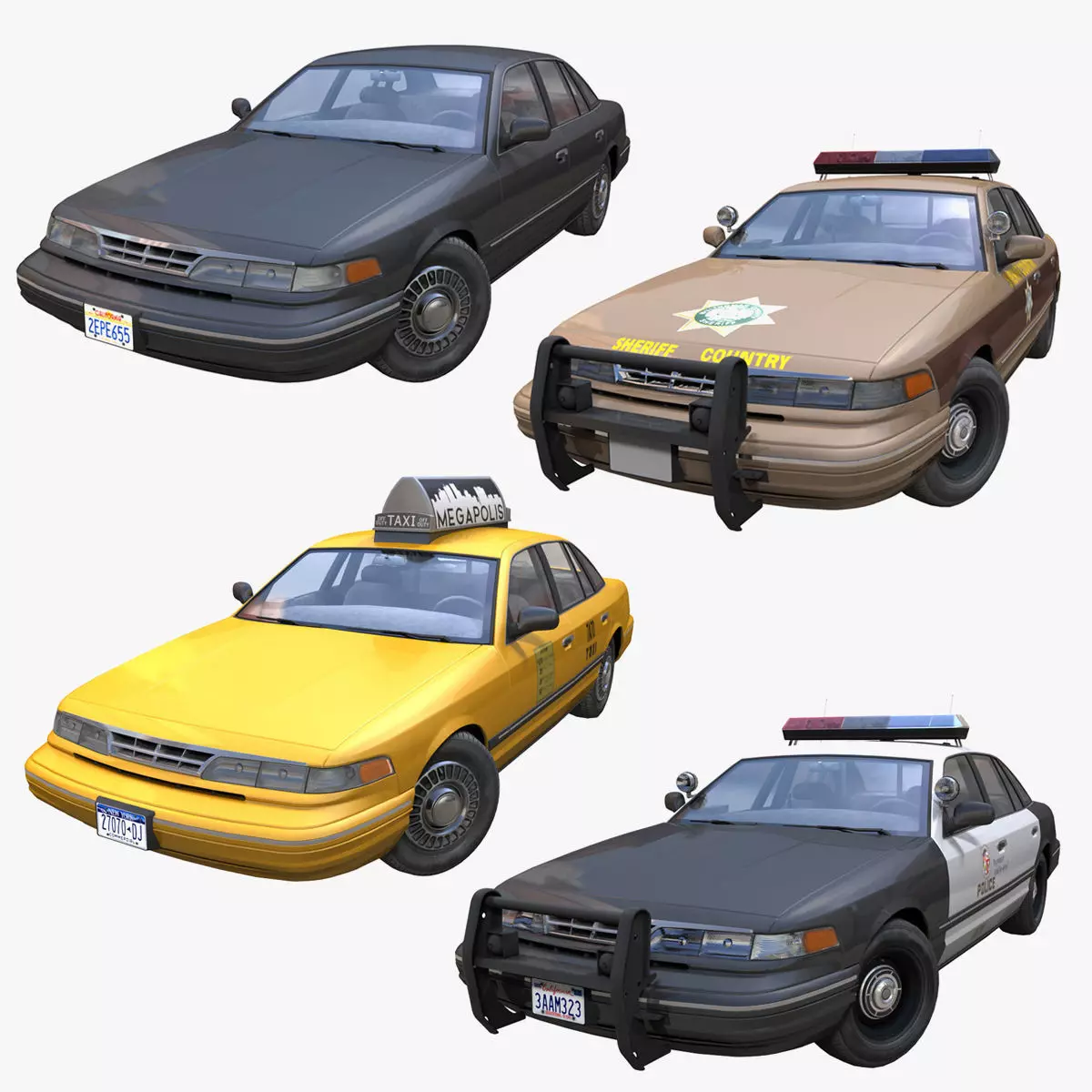 90s American sedan 3D Model Collection_0
