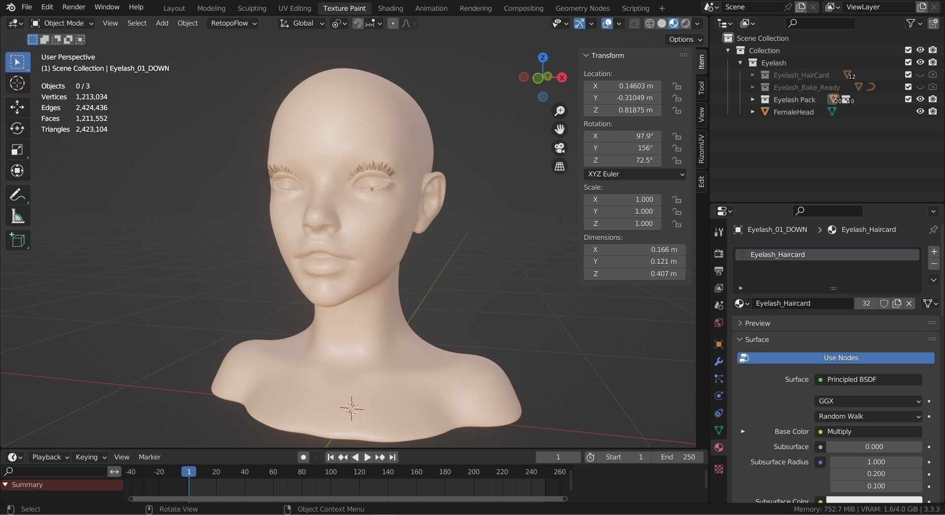 Eyelashes Pack 01 Low-poly 3D model_17