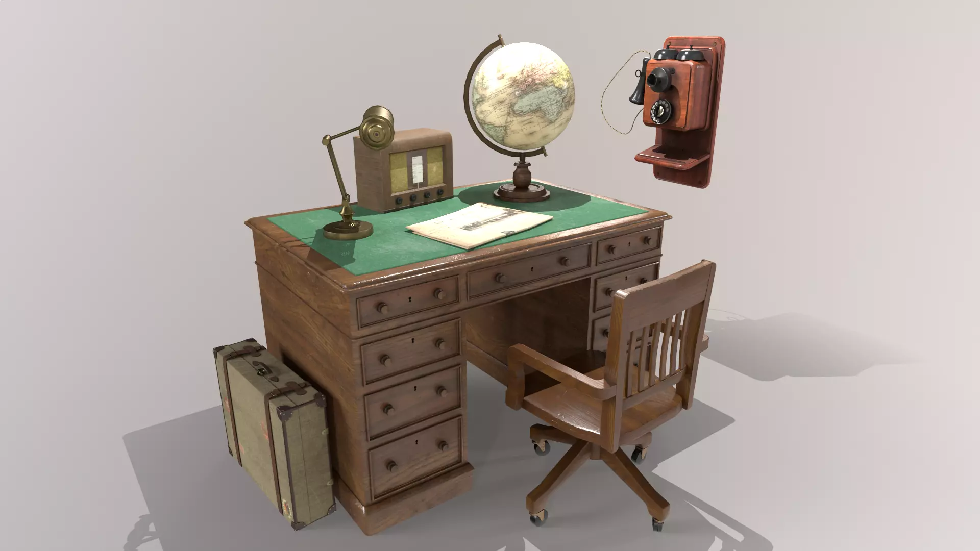 1930s Office Low Poly Pack 3D Model Collection_0