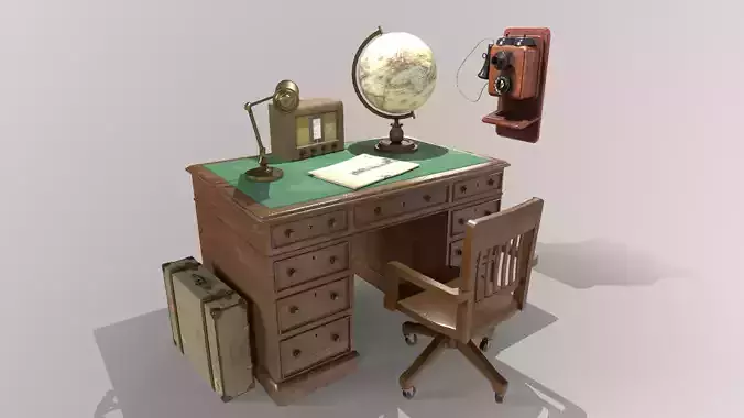 1930s Office Low Poly Pack 3D Model Collection