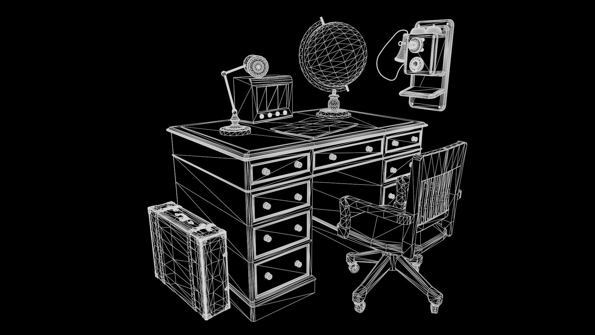 1930s Office Low Poly Pack 3D Model Collection_26