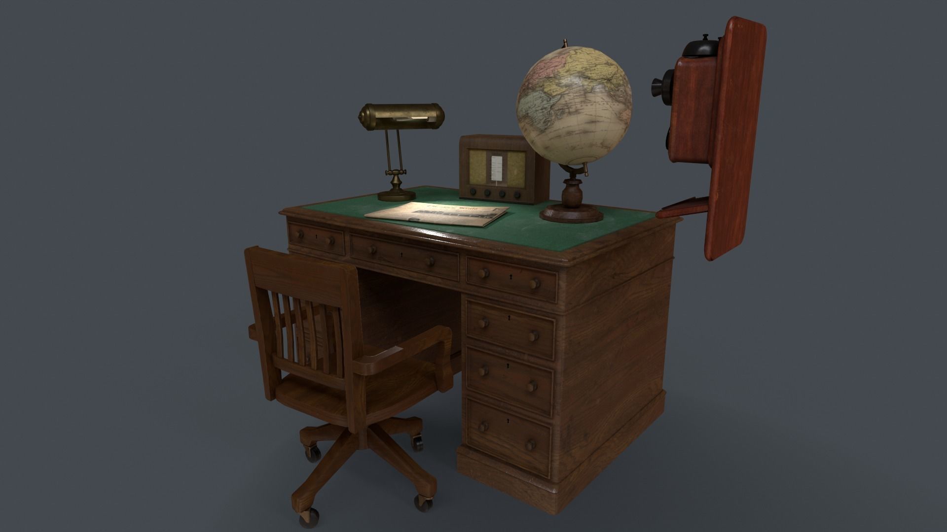 1930s Office Low Poly Pack 3D Model Collection_23