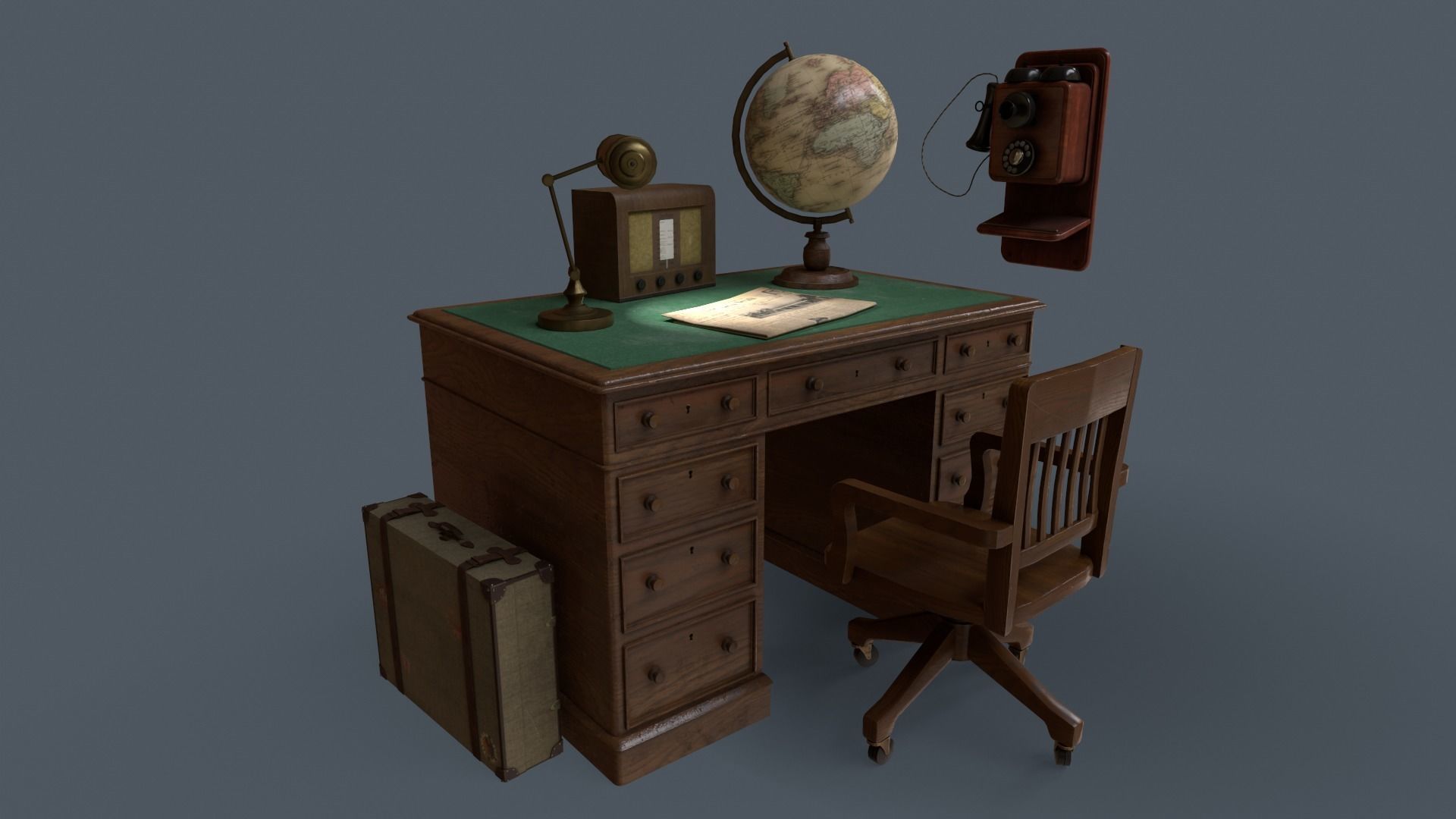 1930s Office Low Poly Pack 3D Model Collection_21