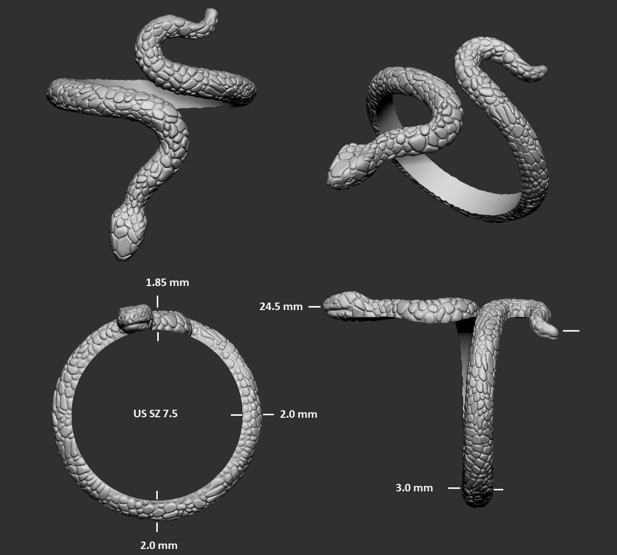 Snake Ring 3D Printing 3D print model_2