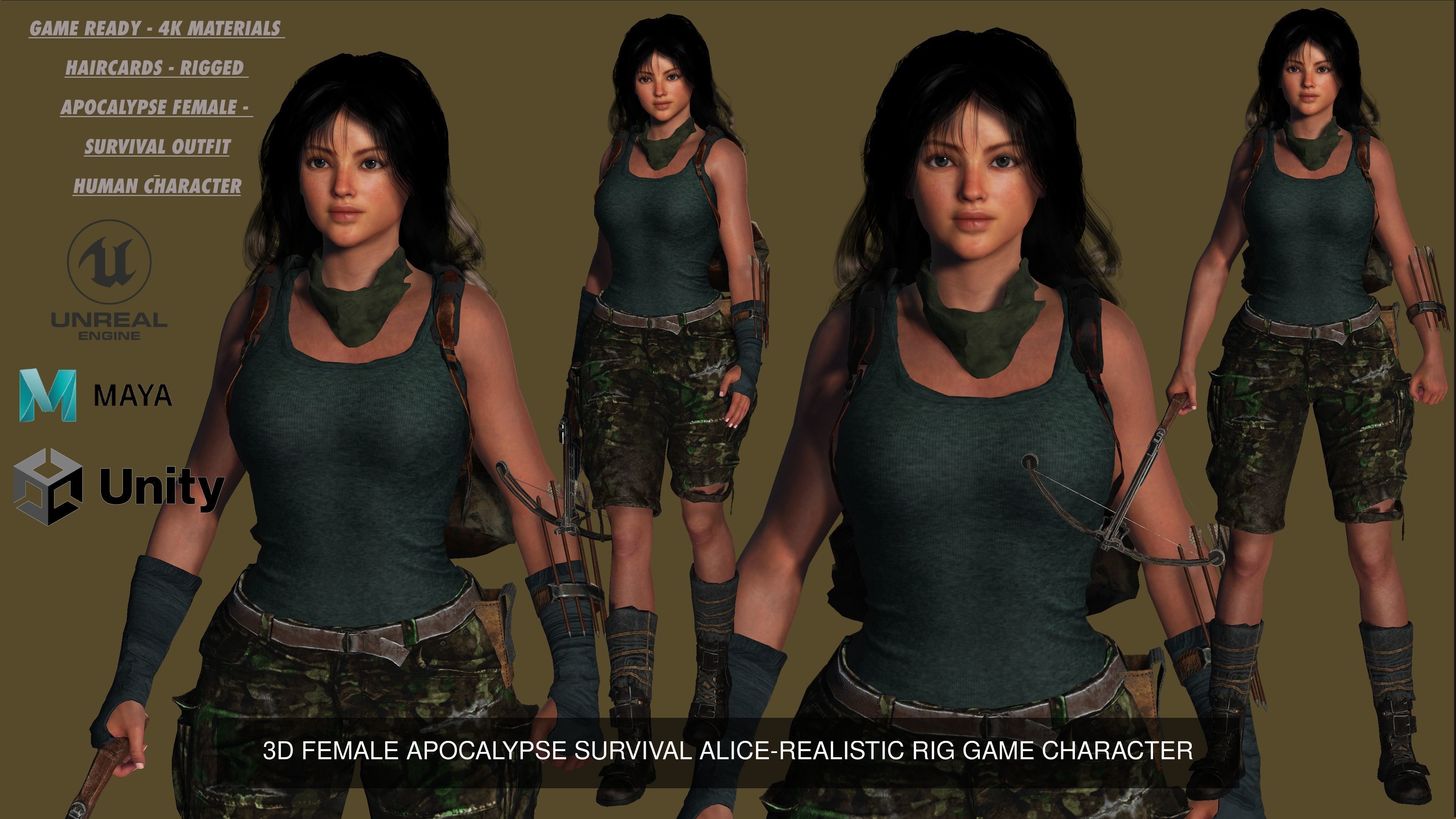 AAA 3D REALISTIC POST APOCALYPTIC CHARACTER PACK 01- 4 Models 3D Model Collection_5