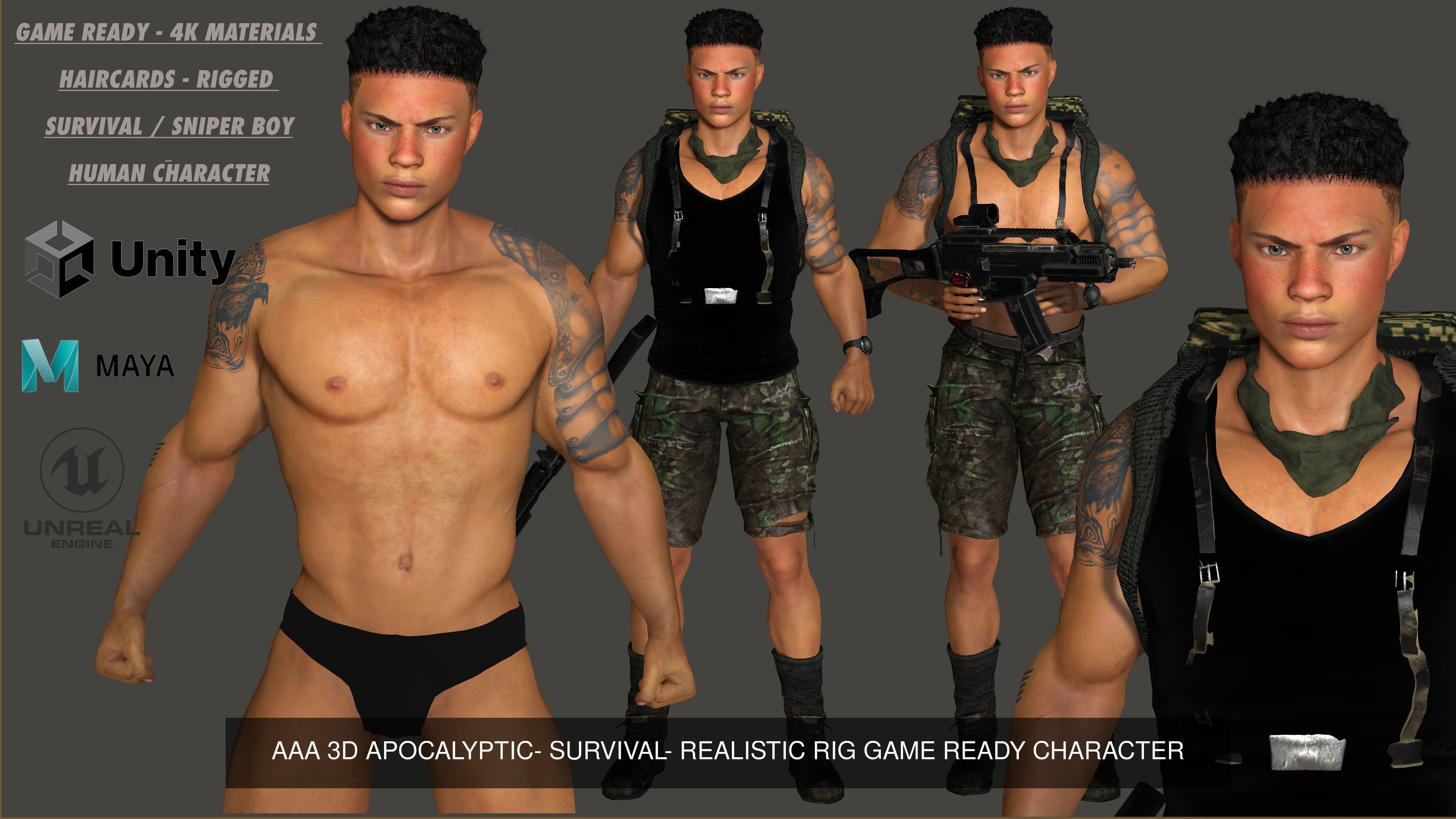 AAA 3D REALISTIC POST APOCALYPTIC CHARACTER PACK 01- 4 Models 3D Model Collection_3