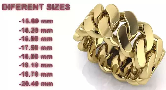 Cuban Link Chain Ring 10 mm Wide - DIFERENT SIZES 3D print model