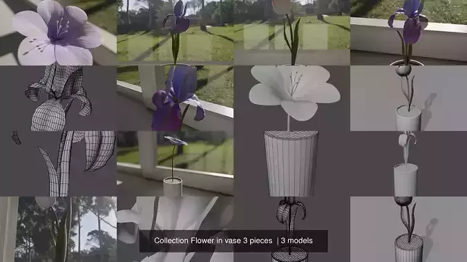 Collection Flower in vase 3 pieces 