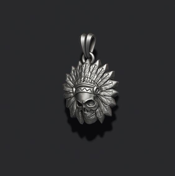 Native skull pendant 3D print model_4