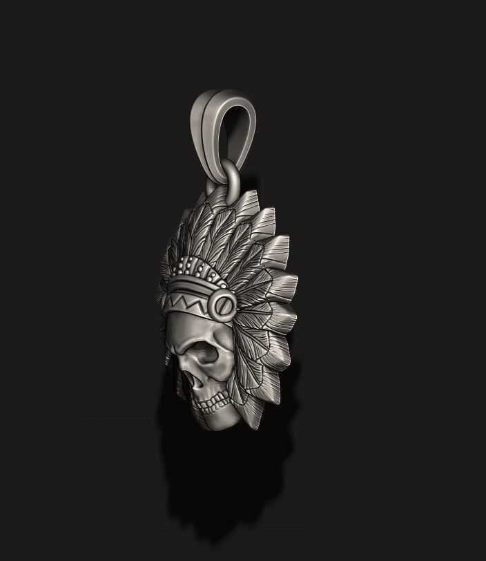 Native skull pendant 3D print model_6