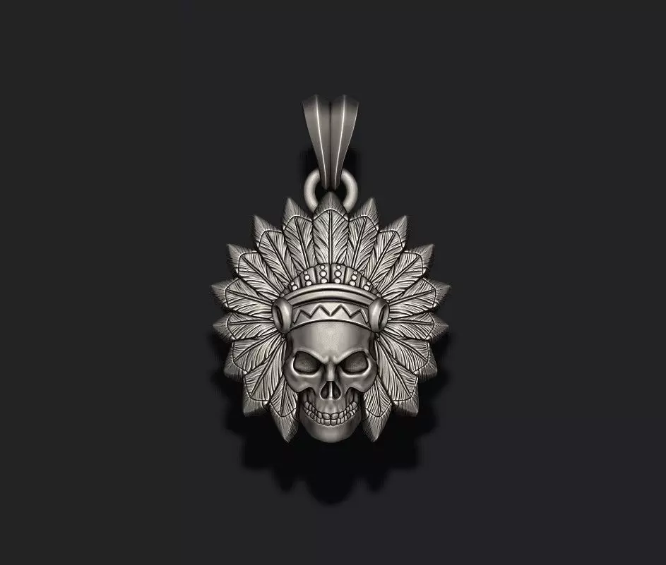 Native skull pendant 3D print model_0