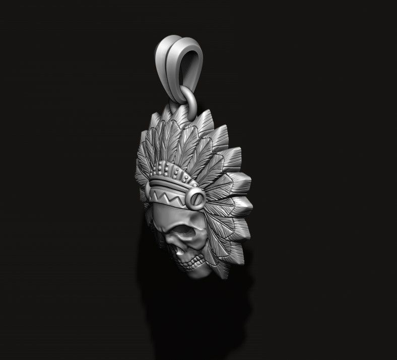 Native skull pendant 3D print model_7