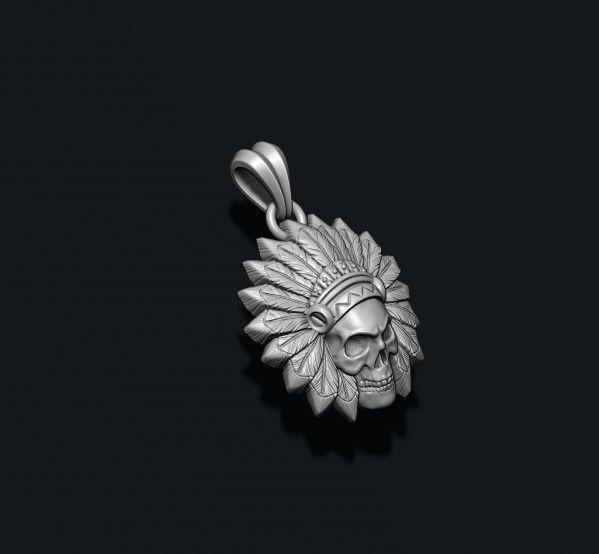 Native skull pendant 3D print model_2