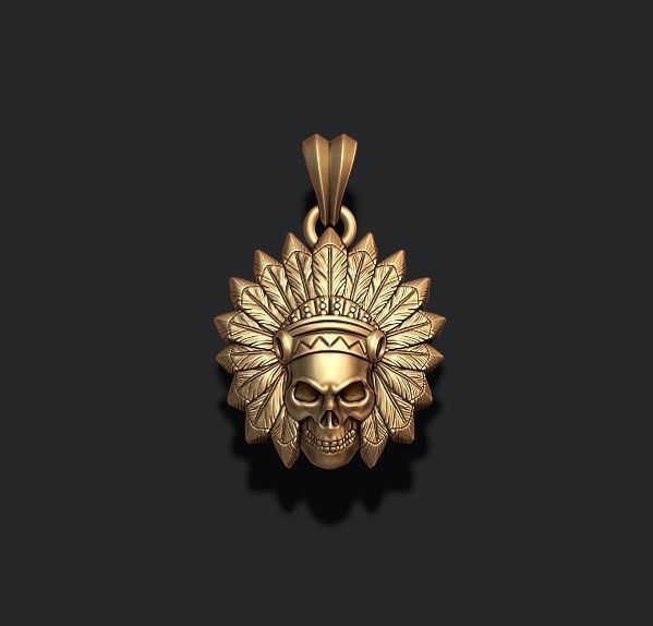 Native skull pendant 3D print model_3