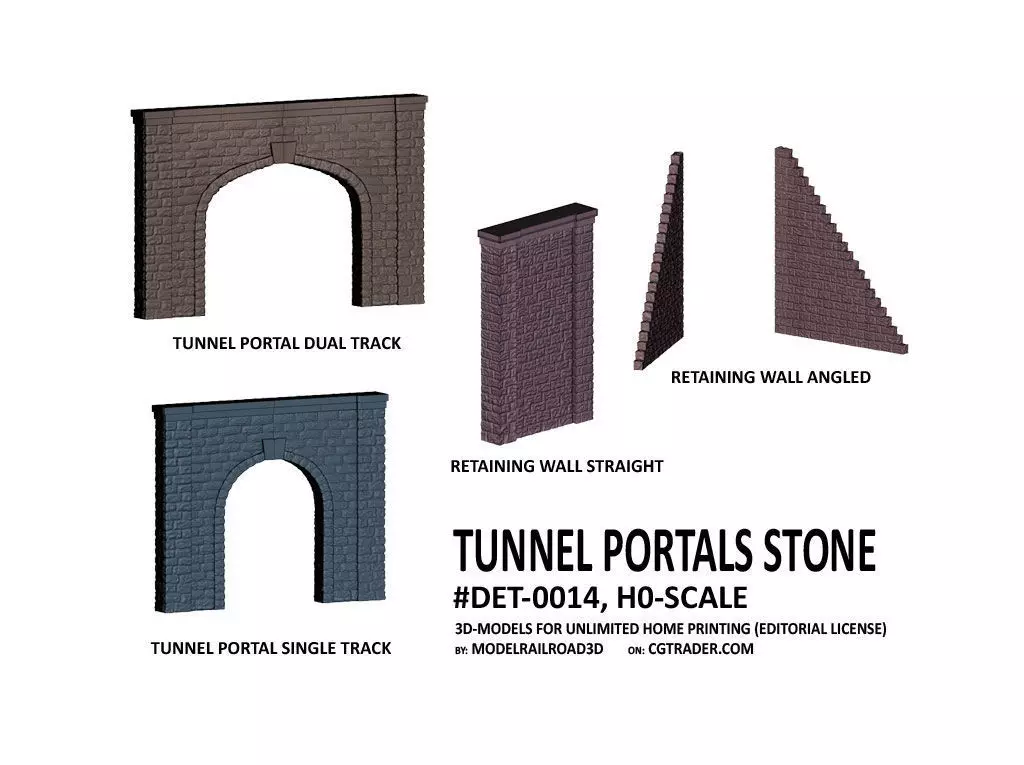 DET-0014 Tunnel portals cut stone H0-scale 3D print model_0
