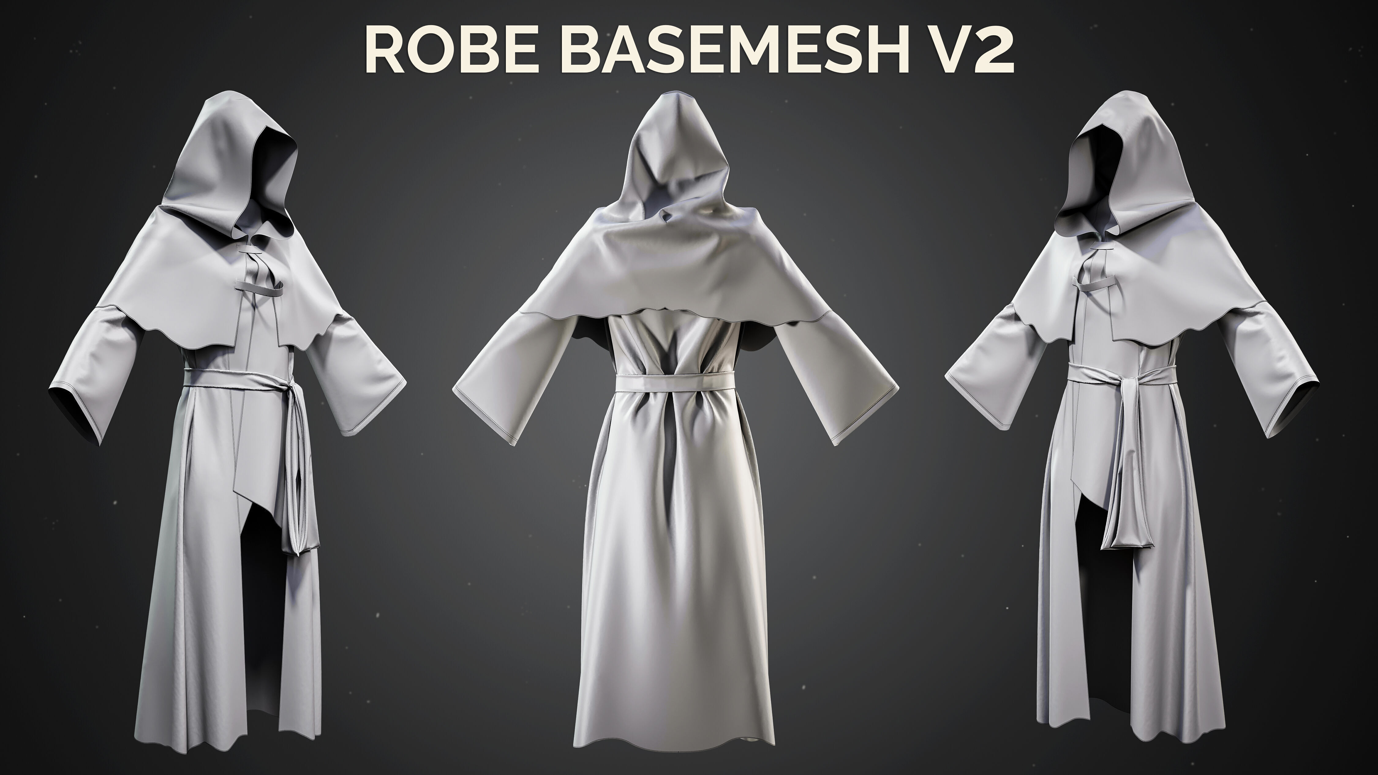 9 Wizard Robe Basemesh Models - Fantasy Mage Cloaks 3D model_4