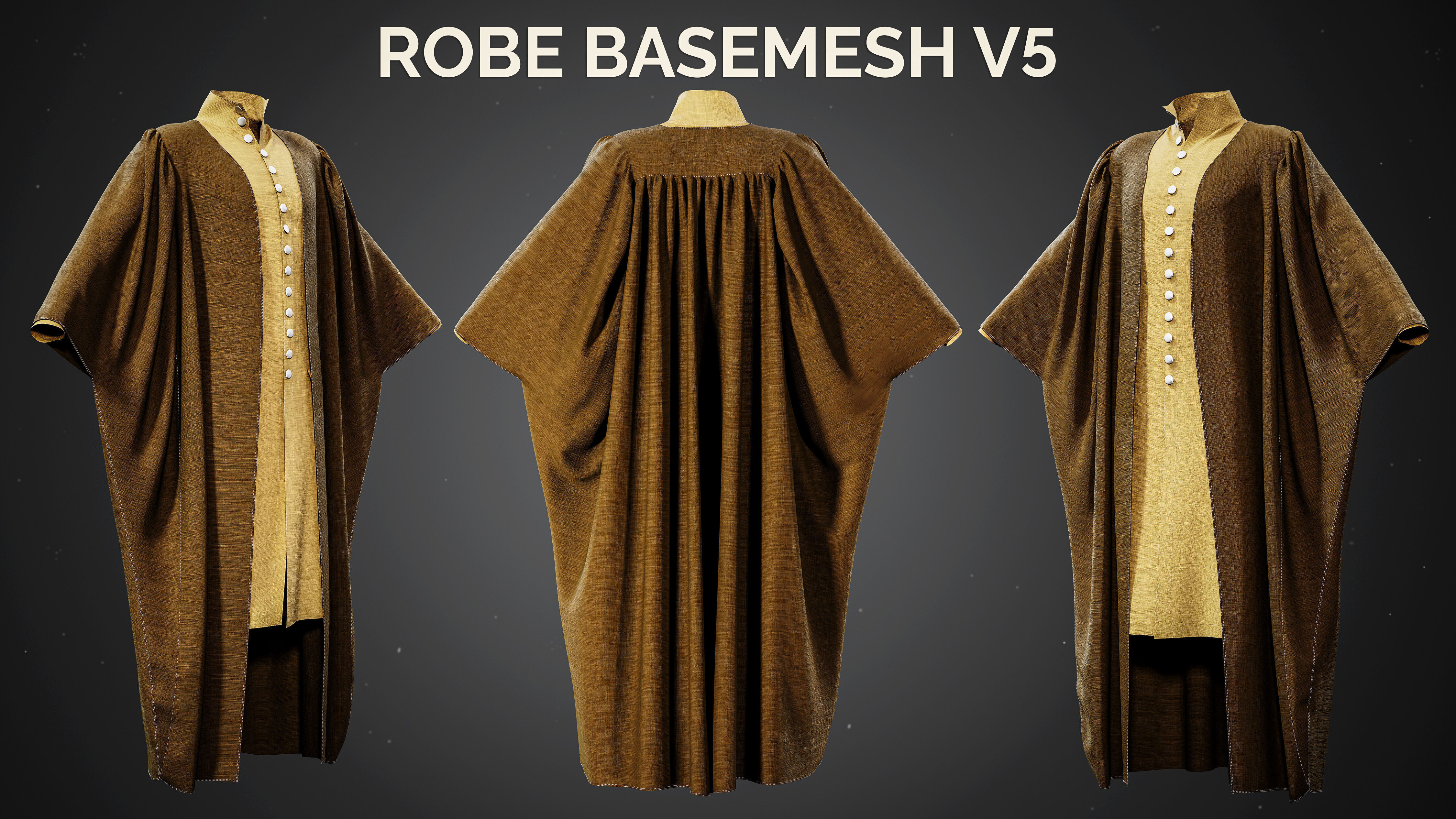 9 Wizard Robe Basemesh Models - Fantasy Mage Cloaks 3D model_11