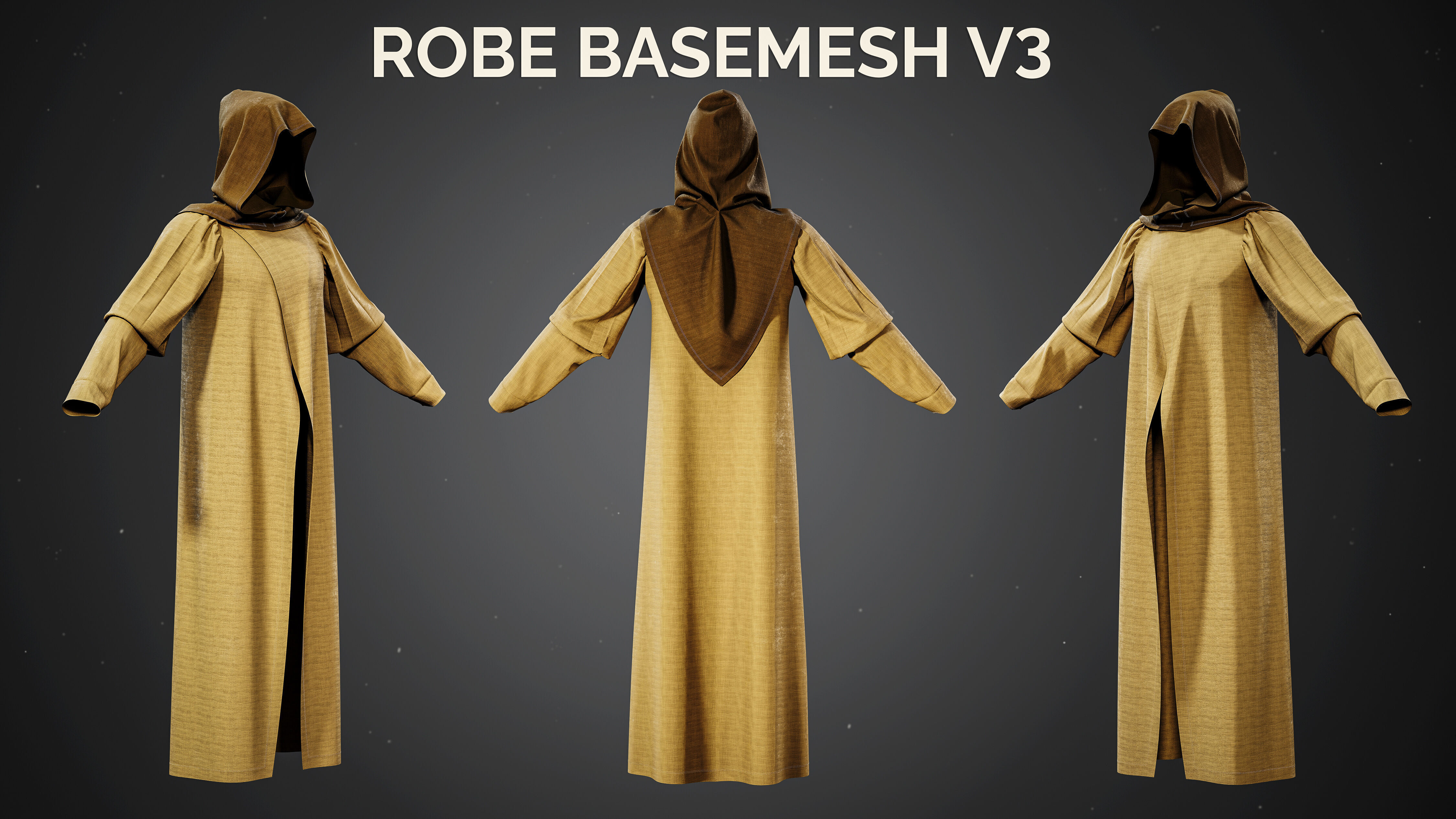 9 Wizard Robe Basemesh Models - Fantasy Mage Cloaks 3D model_7