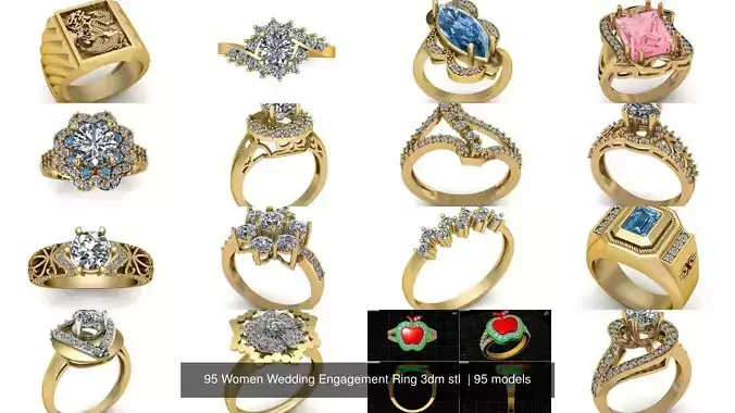 95 Women Wedding Engagement Ring 3dm stl 