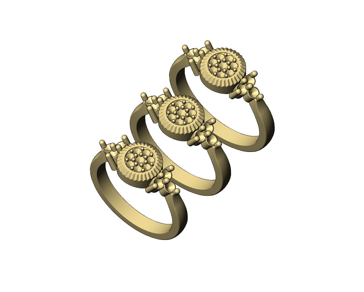 Fluted diamond cluster ring US sizes 6 7 8 3D print model_5