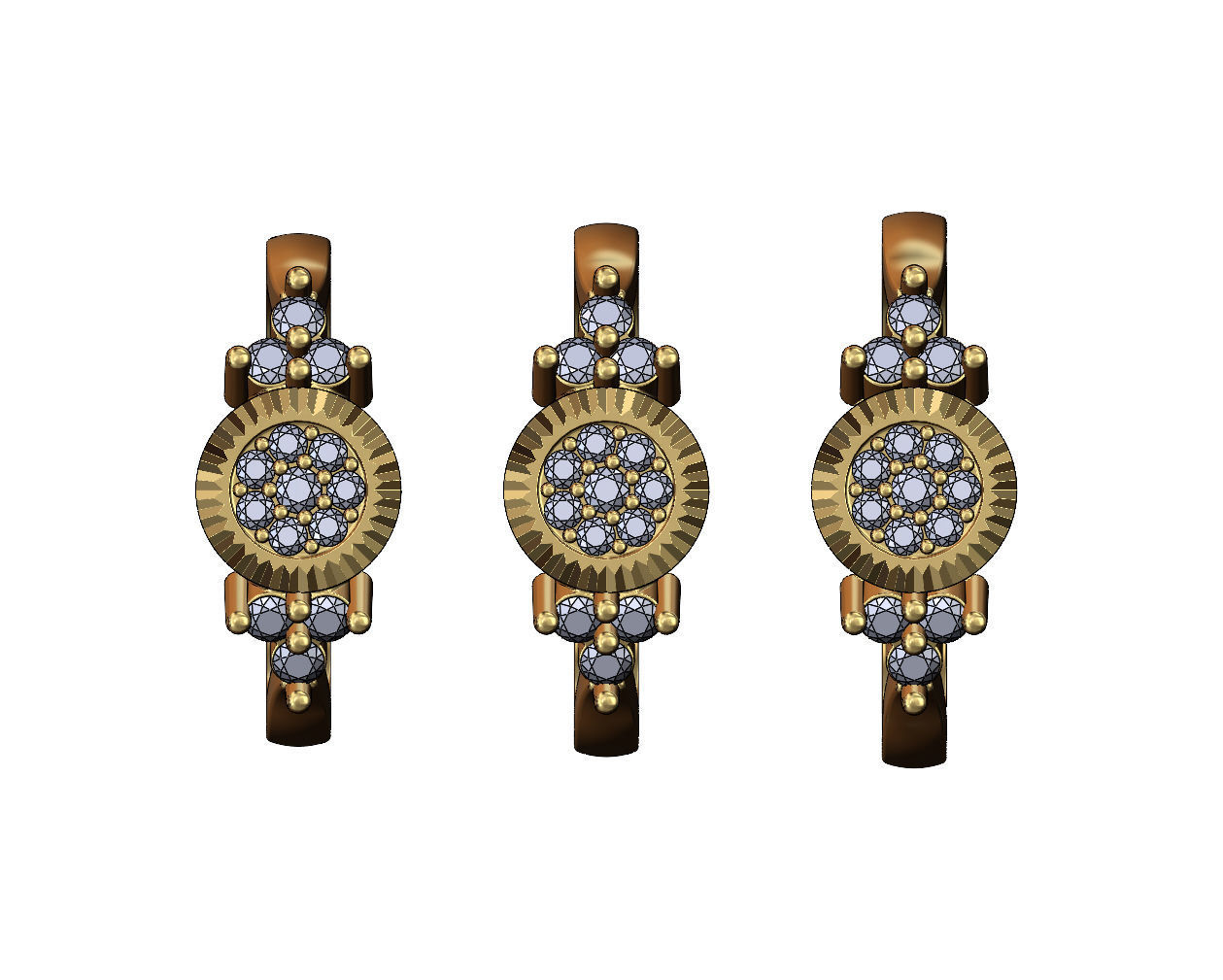 Fluted diamond cluster ring US sizes 6 7 8 3D print model_1