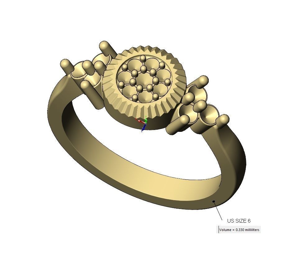 Fluted diamond cluster ring US sizes 6 7 8 3D print model_10