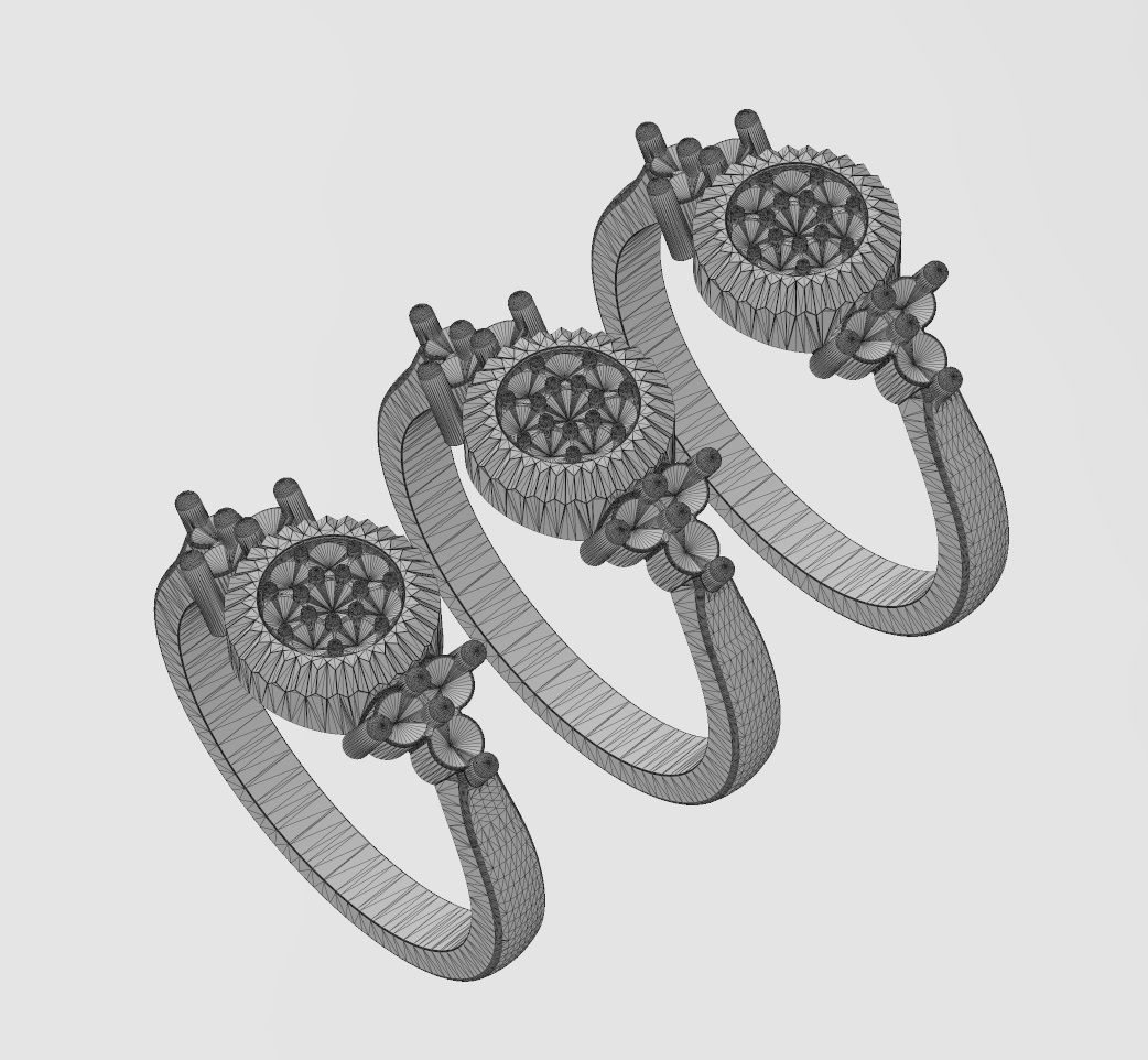 Fluted diamond cluster ring US sizes 6 7 8 3D print model_13