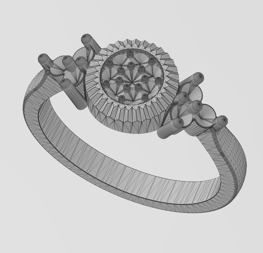 Fluted diamond cluster ring US sizes 6 7 8 3D print model_15