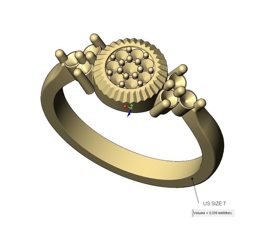 Fluted diamond cluster ring US sizes 6 7 8 3D print model_11