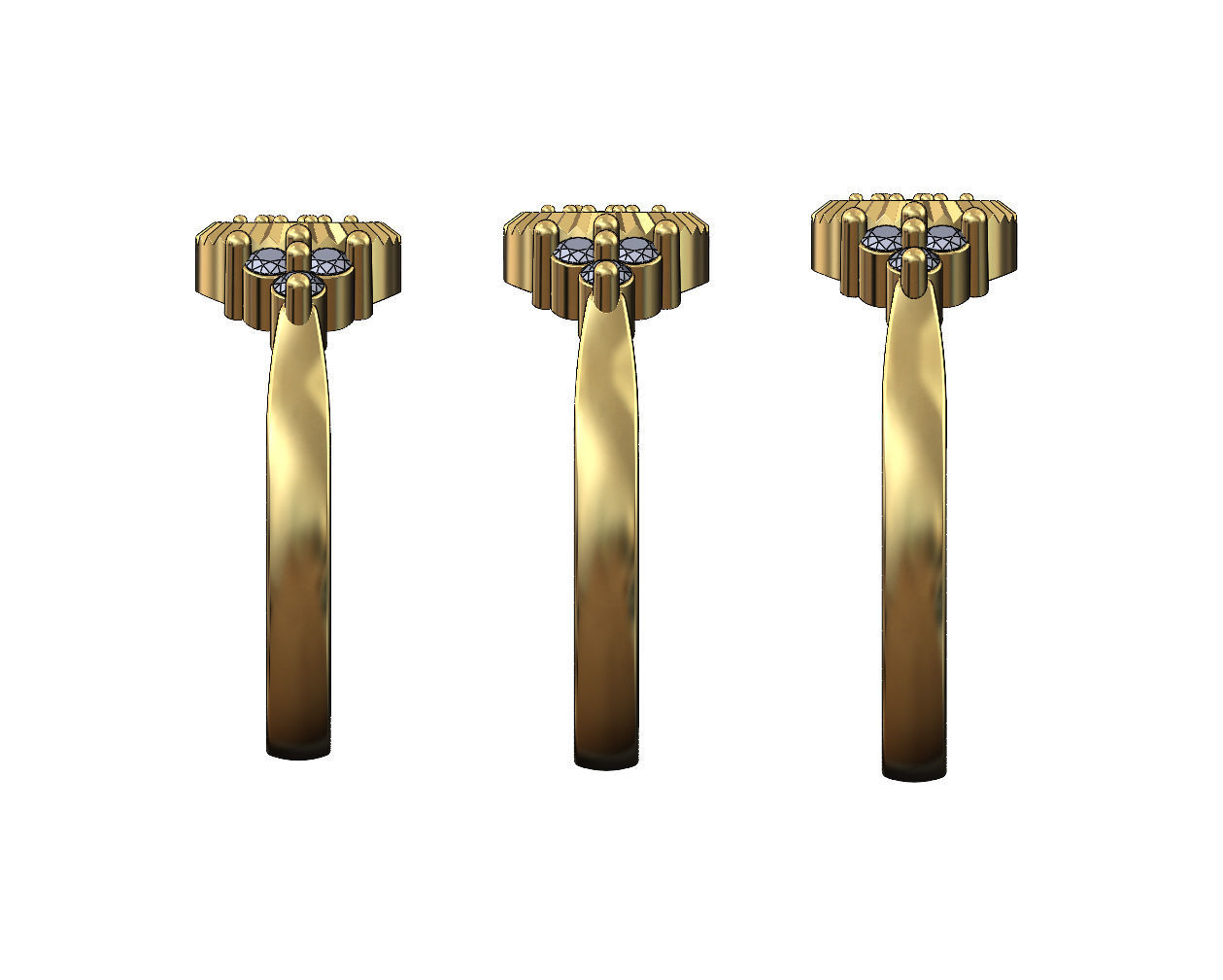 Fluted diamond cluster ring US sizes 6 7 8 3D print model_2