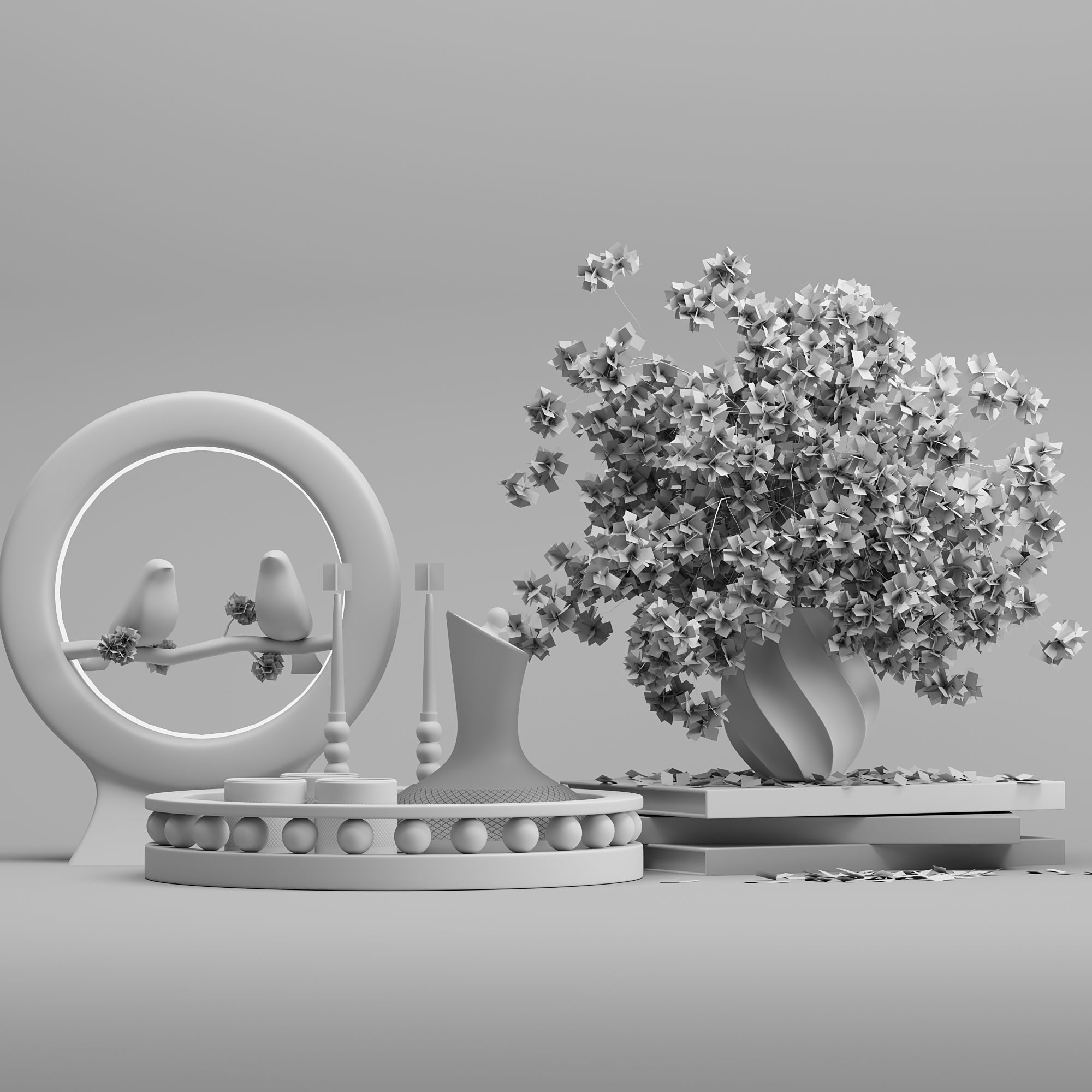 sparrow decorative set  3D model_5