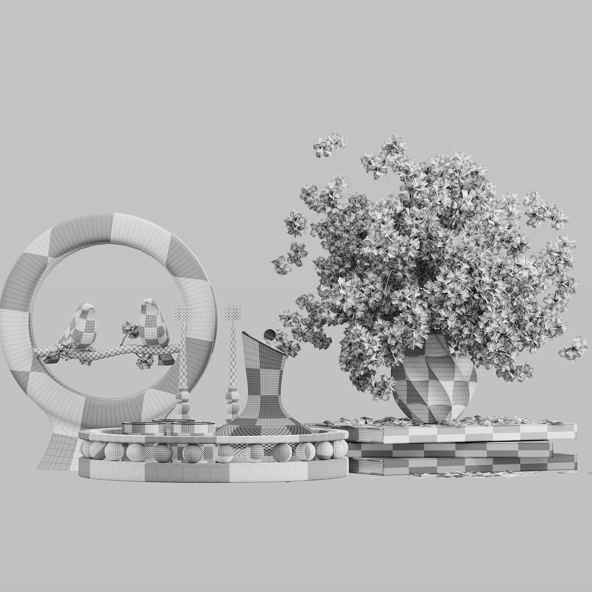 sparrow decorative set  3D model_7