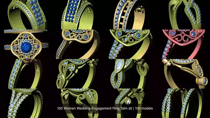 100 Women Wedding Engagement Ring 3dm stl
