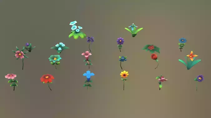  Low Poly Flower Pack
