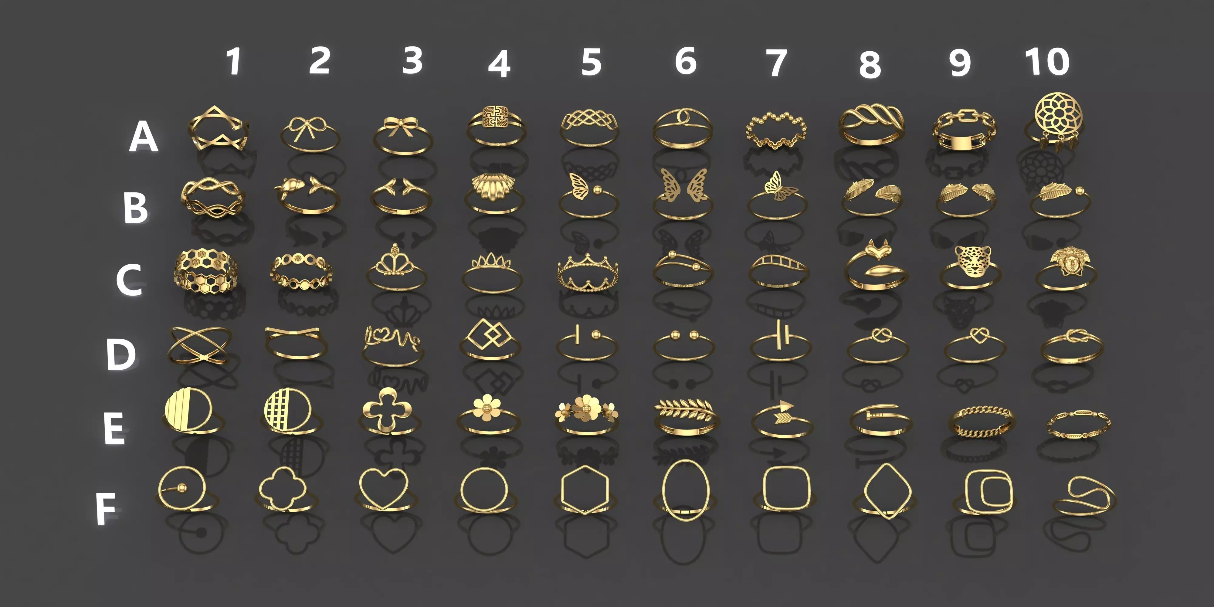 Pack of 60 rings 3D print model