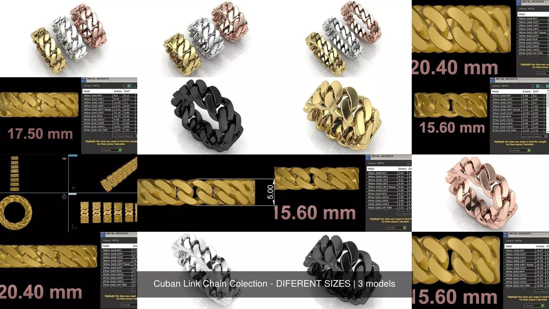 Cuban Link Chain Colection - DIFERENT SIZES 3D Model Collection_1
