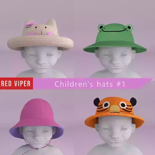 Childrens stylized hats Mid Low Poly