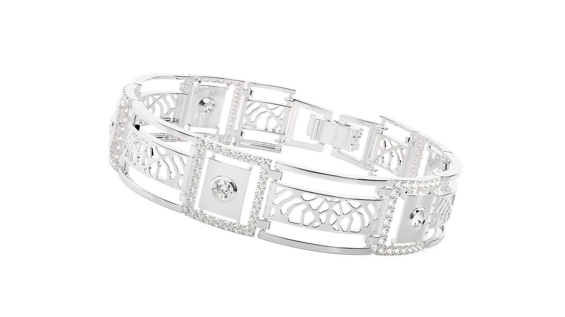 Solitaire Mesh High Jewelry Diamond Bracelet 3dm stl renders 3D print model_1